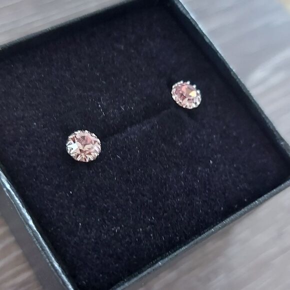 Platinum Plated 925 Silver June Birthstone CZ Stud Earrings - Picture 1 of 8
